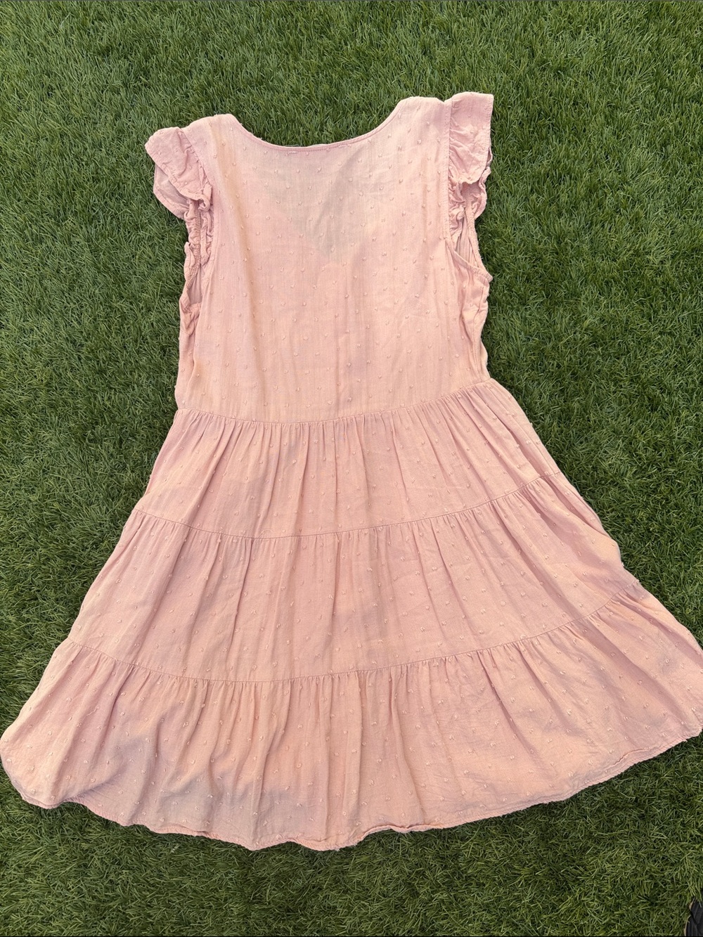 Blush Pink Swiss Dot Tiered Mini Dress Women’s Medium Boho Cottagecore - Picture 5 of 5